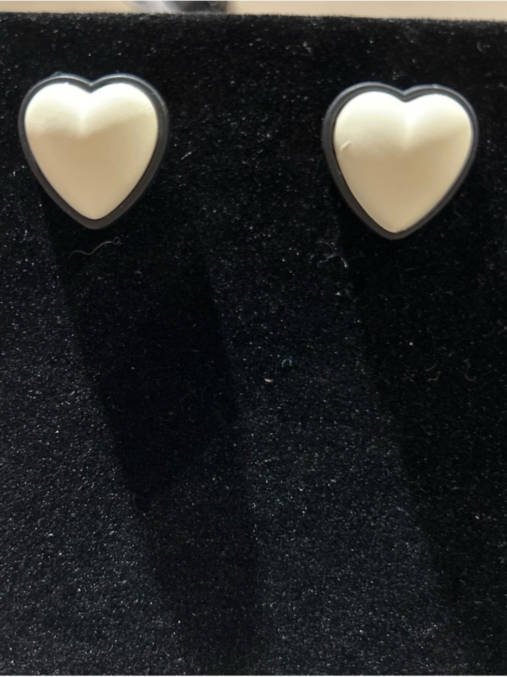 Heart Stud Earrings - White Heart with Black Trim
